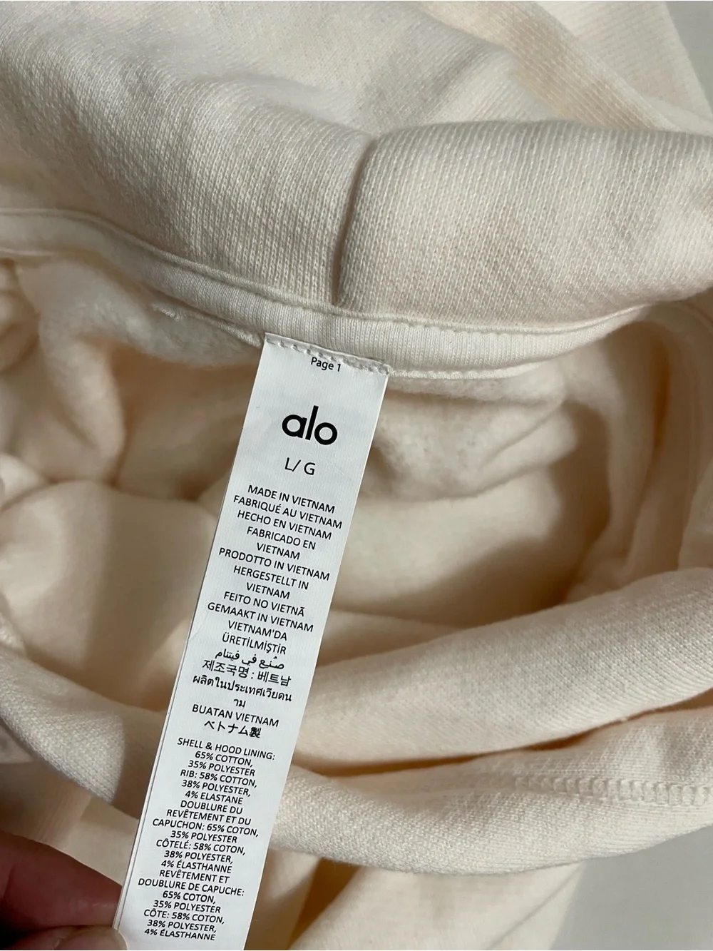Alo NWT Bae Hoodie Ivory Cream Cropped Pullover Sweatshirt Size L